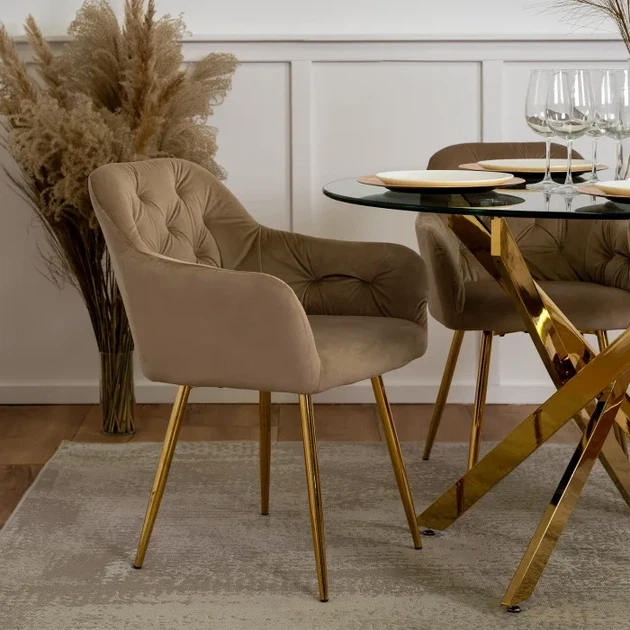 Стілець оксамитовий MEBEL ELITE RAYA, бежевий, золотий ME.RAYA/BZ/ZL/V/K - зображення 2