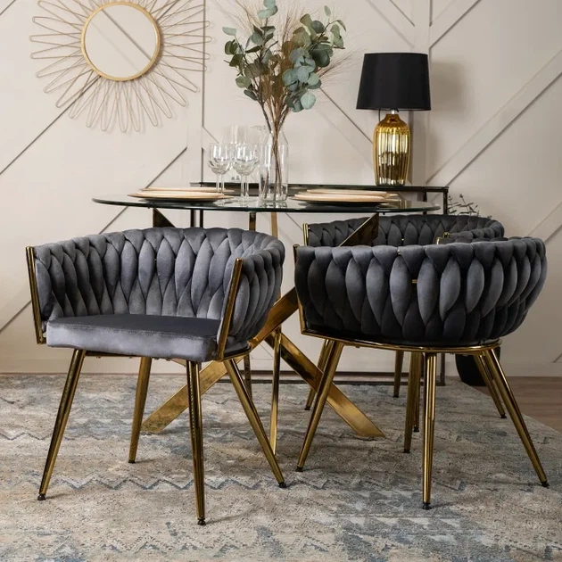 Стілець оксамитовий плетений MEBEL ELITE CAPRI, Сірий / Золотий ME.CAPRI/P/ZL/V/K - зображення 5