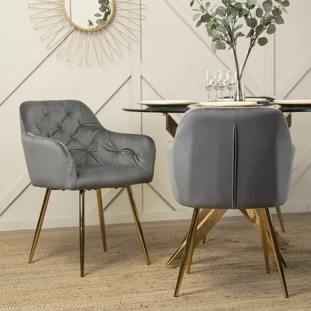 Стілець оксамитовий MEBEL ELITE RAYA, сірий, золотий ME.RAYA/P/ZL/V/K - зображення 2