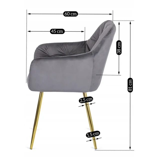 Стілець оксамитовий MEBEL ELITE RAYA, сірий, золотий ME.RAYA/P/ZL/V/K - зображення 10