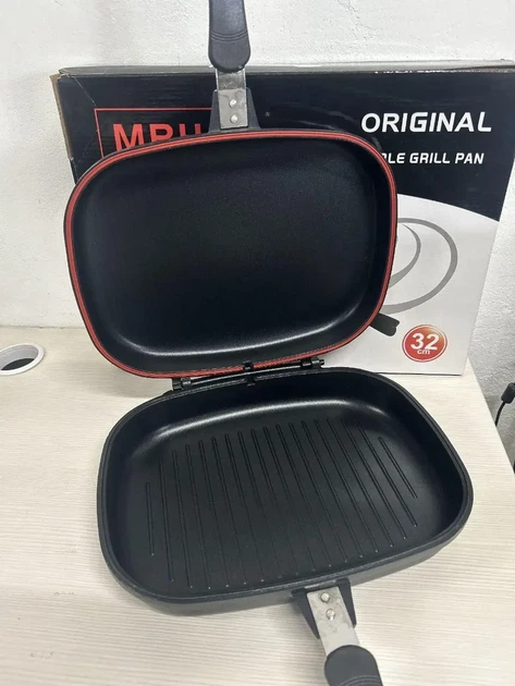 Сковорода-гриль двостороння 32 см Double Grill Pan, Сковорода з антипригарним покриттям для гриля та смаження. - зображення 2