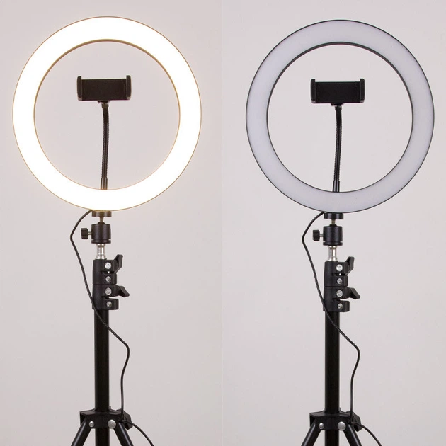 Кольцевая светодиодная LED лампа Flat Ring 10" + tripod 2.1m (Black) Epik (177075) - изображение 11