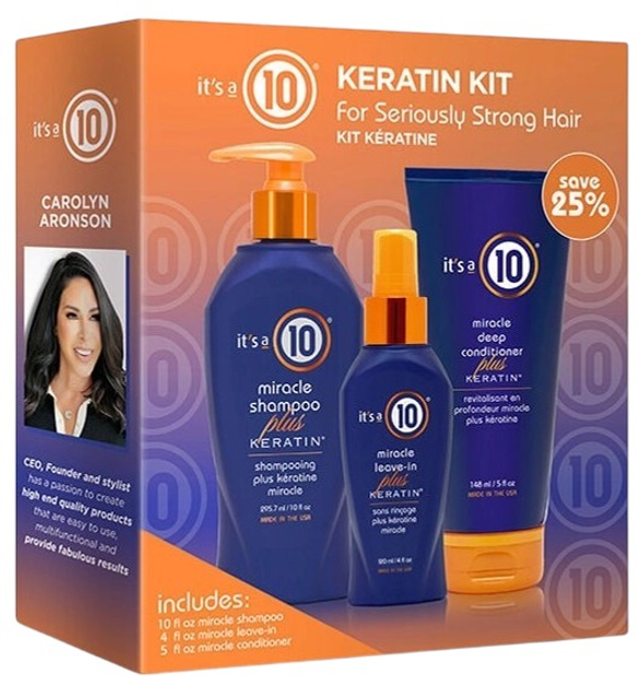 Zestaw do pielęgnacji włosów It's A 10 Keratin Szampon Miracle 295 ml + Głęboka odżywka Miracle 148 ml + Odżywka bez spłukiwania Miracle 118 ml (850011058442) - obraz 1