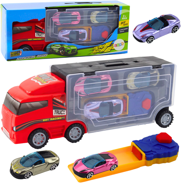 Zabawka LEAN Toys Ciężarówka z garażem i wyrzutnią oraz z 3 autkami Czerwona 24785 (5905991058359) - obraz 2