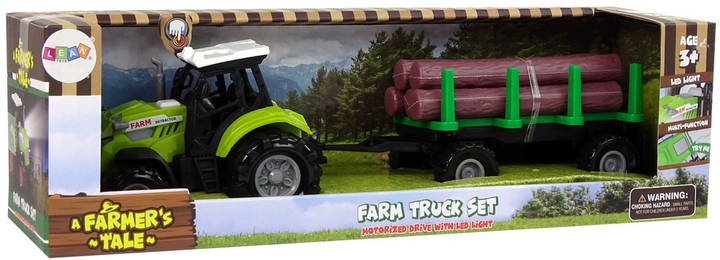 Zabawka LEAN Toys Farma Traktor z przyczepą na bele drewna z dźwiękiem Zielony 11113 (5905214974114) - obraz 1