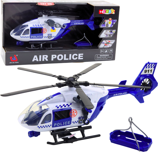 Zabawka LEAN Toys Helikopter policyjny z hakiem noszami światłami i dźwiękami 1:12 21464 (5905991038603) - obraz 2