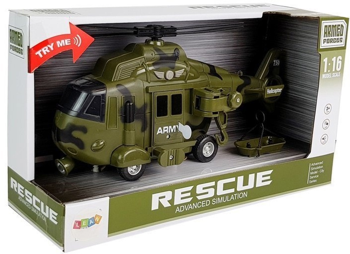 Zabawka LEAN Toys Helikopter wojskowy ratunkowy z hakiem oraz ze światłami i dźwiękami 1:16 7386 (5908275998990) - obraz 1