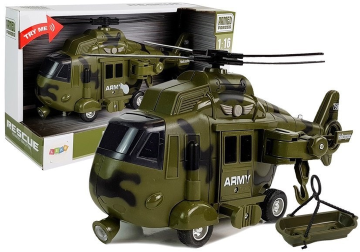 Zabawka LEAN Toys Helikopter wojskowy ratunkowy z hakiem oraz ze światłami i dźwiękami 1:16 7386 (5908275998990) - obraz 2