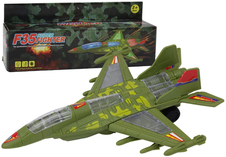 Іграшка LEAN Toys Військовий винищувач F35 що їздить зі світлом і звуками Зелений 17857 (5905991007074) - зображення 2