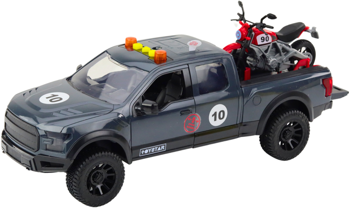 Zabawka LEAN Toys Samochód pickup z motocyklem światłami i dźwiękami 1:12 Szary 24713 (5905991057635) - obraz 3