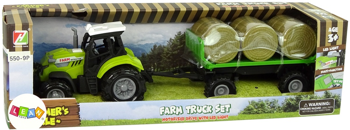 Іграшка LEAN Toys Трактор з причепом і тюками сіна зі звуком Зелений 11112 (5905214974107) - зображення 1