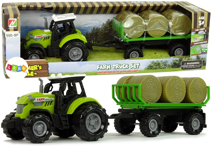 Іграшка LEAN Toys Трактор з причепом і тюками сіна зі звуком Зелений 11112 (5905214974107) - зображення 2