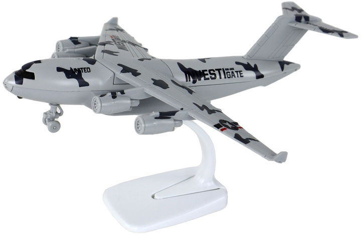 Zabawka LEAN Toys United Samolot wojskowy HW-605 ze statywem Moro Szary 15672 (5905679071953) - obraz 3