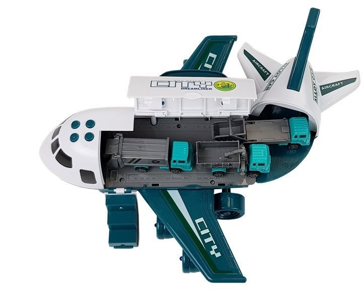 Zestaw zabawek LEAN Toys City Samolot rozkładany z autkami światłami i dźwiękami 1:64 Biały 7391 (5908275999041) - obraz 3