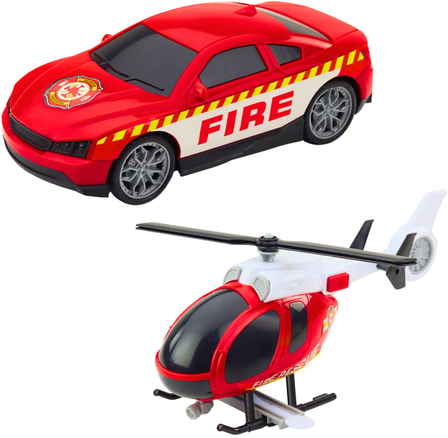 Zestaw strażacki LEAN Toys ze światłami i dźwiękami Ciężarówka + Helikopter + Samochód 22997 (5905991053460) - obraz 4