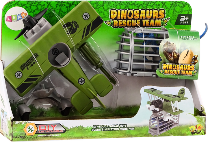 Zestaw zabawek LEAN Toys Samolot awionetka rozkręcany do transportu dinozaurów z klatką Zielony 18703 (5905991018179) - obraz 1