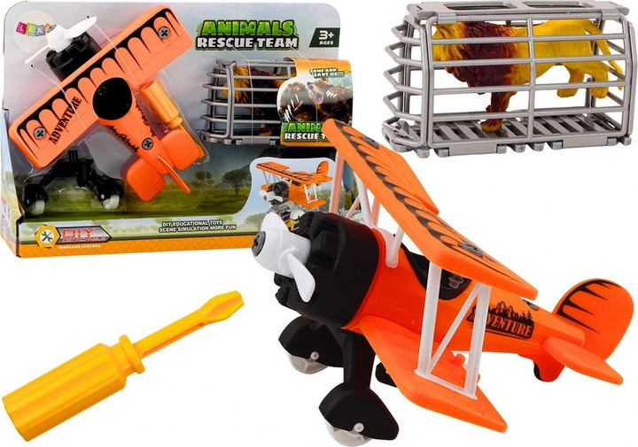Zestaw zabawek LEAN Toys Samolot awionetka rozkręcany do transportu zwierząt z klatką lewem Pomarańczowy 18704 (5905991018186) - obraz 2
