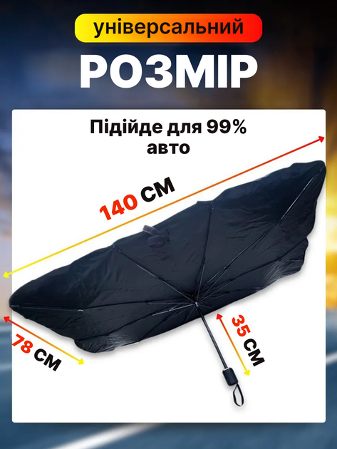 Зонт на лобовое стекло в авто Car Umbrellas Солнцезащитная шторка Автомобильный козырек для защиты от солнца Чёрный - изображение 3
