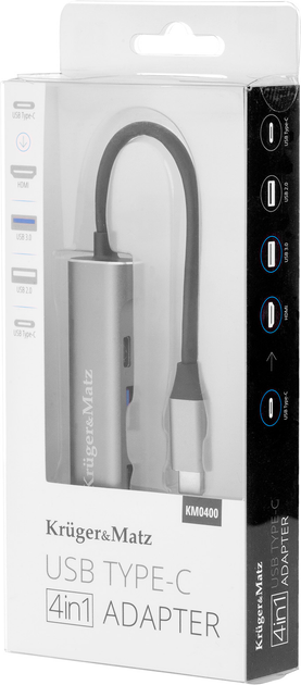 USB-hub Kruger&Matz USB-Type-C - HDMI/USB3.0/USB2.0 Grey (5901890040525) - obraz 4