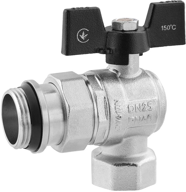 Кран-американка шаровой угловой Kroner 1" ВН PN40 "бабочка" никелированный (CV033225) - Фото 1 Кран-американка шаровой угловой Kroner 1" ВН PN40 "бабочка" никелированный (CV033225) - изображение 1