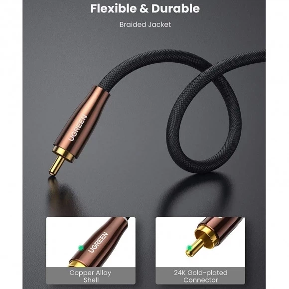 Цифровий коаксіальний кабель Ugreen AV155 RCA to RCA Coaxial PRO Cable Braided, 1 m Gray 70684 - зображення 3