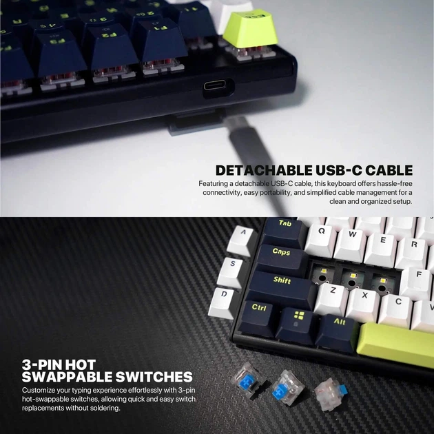 Игровая проводная клавиатура механическая Fantech ATOM87S MK877S Mori Blue Switch|УКР/АНГ раскладка| с RGB подсветкой Blue Switch White-Blue - изображение 6