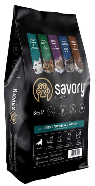 Sucha karma dla kociąt Savory z kurczakiem i indykiem 8 kg  (4820232630150) - obraz 1
