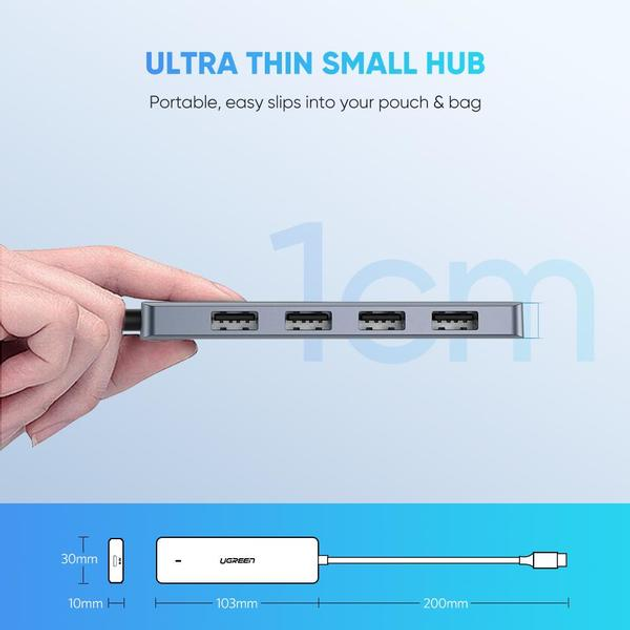 Kabel Ugreen CM219 HUB Type-C - 3xUSB with MicroUSB Power Port Gray (UGR-70336) - obraz 5