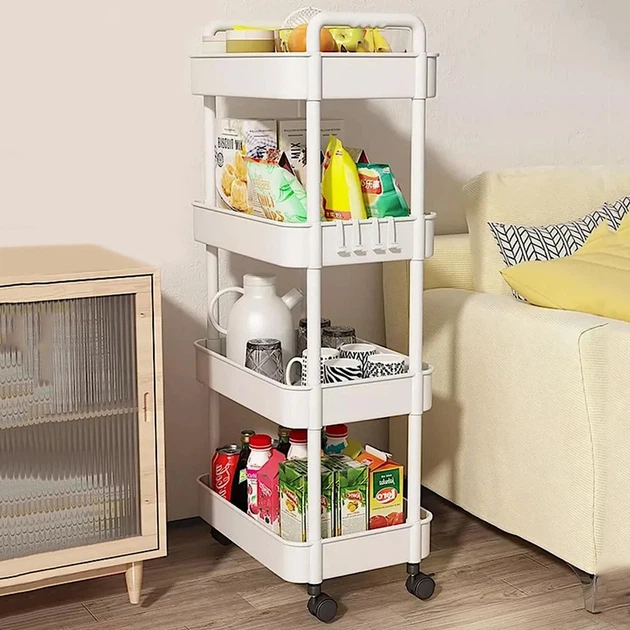 Етажерка на колесах 4 полиці біла підлогова Storage rack AND906 - изображение 2