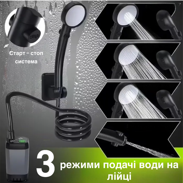 Портативный душ с насосом на аккумуляторе 9000mAh полевой Lixada Походный переносной душ для дачи туризма - изображение 5