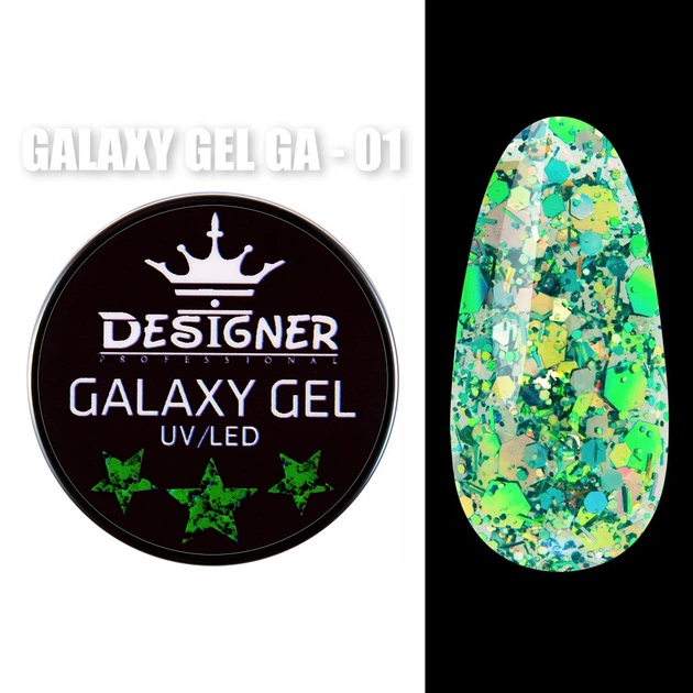 Глитерный гель Galaxy Gel (GA-01) Дизайнер на 10 мл с блестками для декора ногтей - Фото 1 Глитерный гель Galaxy Gel (GA-01) Дизайнер на 10 мл с блестками для декора ногтей - изображение 1