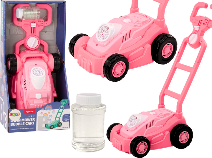 Машина для мильних бульбашок LEAN Toys Газонокосарка-каталка з ручкою Рожева 19713 (5905991010883) - зображення 2
