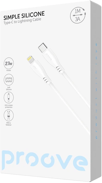 Кабель Proove Simple Silicone Type-C to Lightning 27W 1 м White (632600003) - Фото 2 Кабель Proove Simple Silicone Type-C to Lightning 27W 1 м White (632600003) - изображение 2