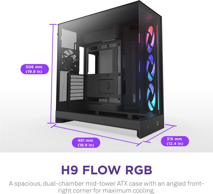 Obudowa NZXT H9 Flow RGB Dual-Chamber Mid-tower Case All Black (CM-H92FB-R1) - obraz 2