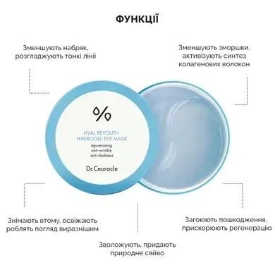 Зволожуючі гідрогелеві патчі Dr. Ceuracle Hyal Reyouth Hydrogel Eye Mask, 60 шт - изображение 3