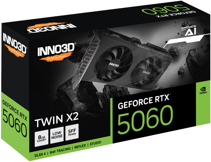Karta graficzna INNO3D PCI-Ex GeForce RTX 5060 TWIN X2 8GB GDDR7 (128bit) (2497/28000) (HDMI, 3 x DisplayPort) (N50602-08D7-195071N) - obraz 2