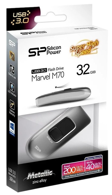 Pamięć flash USB Silicon Power Marvel M70 32GB Silver (SP032GBUF3M70V1S) - obraz 4