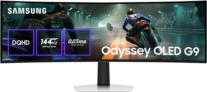 Монітор 49" Samsung Odyssey OLED G9 G910 (LS49DG910SIXCI) QD-OLED Super UltraWide / 144Hz / 0.3 ms / Quantum Dot Color / 10-Bit / 99.5% PCI-P3 / DisplayHDR True Black 400 / FreeSync Premium Pro / G-Sync Compatible / HAS / Speakers 5W - зображення 1