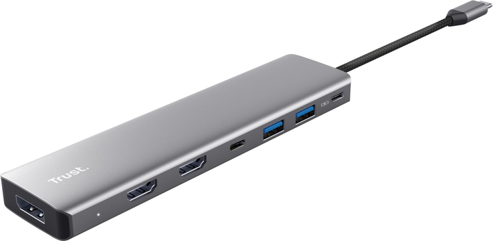 USB-хаб Trust Dalyx 7in1 USB-C - 2xUSB-А 3.2/2xUSB-С/2xHDMI/Display Port 0.16 m Gray (TR25661) - зображення 2