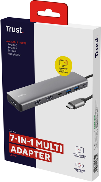 USB-хаб Trust Dalyx 7in1 USB-C - 2xUSB-А 3.2/2xUSB-С/2xHDMI/Display Port 0.16 m Gray (TR25661) - зображення 7