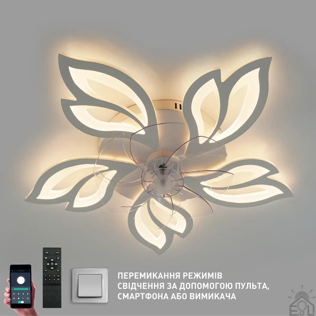 Управляемая светодиодная люстра с вентилятором FAN ASTRA 85W+18W 5F-APP-680×120-WHITE/CLEAR-220-IP20 ESLSE - изображение 6