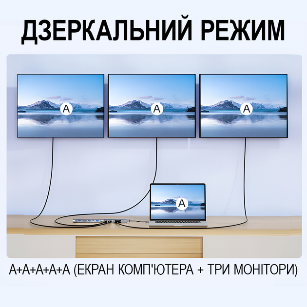 12в1: Багатопортовий USB Type-C хаб / підставка для ноутбука Addap MH-16: HDMI + USB A + PD + USB C + SD + RJ45 + VGA + 3,5mm - зображення 4