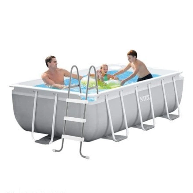 Басейн каркасний Intex 26784 прямокутний із ПВХ 300 х 175 х 80 см з фільтр-насосом 2006 л на годину чашею каркасом та драбиною Сірий (21-9-26784) - зображення 2