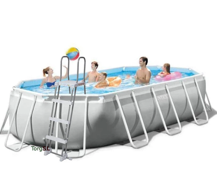 Бассейн каркасный Intex 26796 овальный из ПВХ 503 х 274 х 122 см с фильтр-насосом 5678 л в час чашей каркасом тентом подстилкой и лестницей Серый (21-9-26796) - изображение 2