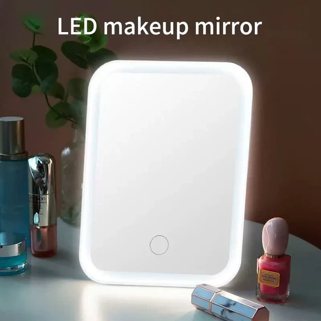 Квадратне настільне USB дзеркало з підсвіткою LED для макіяжу з підзорядкою - Фото 3 Квадратне настільне USB дзеркало з підсвіткою LED для макіяжу з підзорядкою - зображення 3