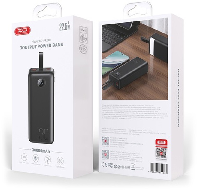 УМБ XO PR240 30000mAh PD20W + QC22.5W Black (PR240_Black) - зображення 4