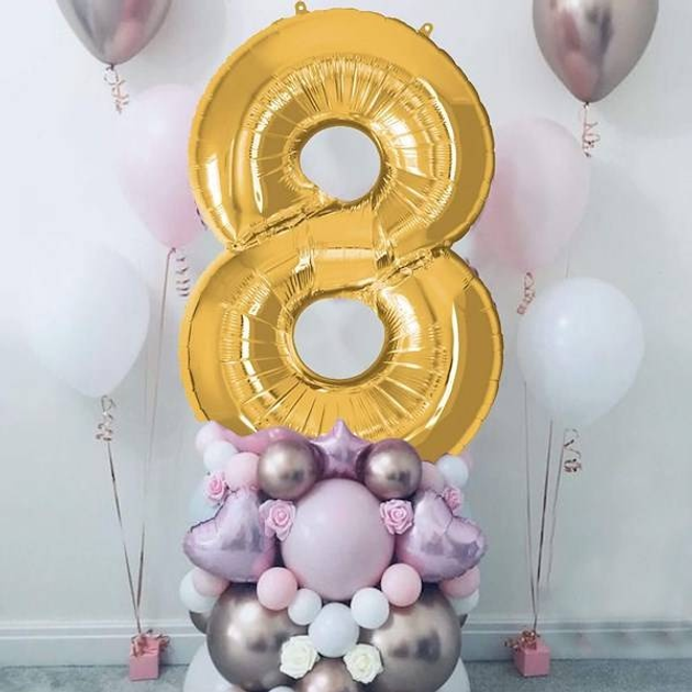 Balon Springos cyfra 8 foliowy 40 cm złoty PS0030 (5907719445298) - obraz 2