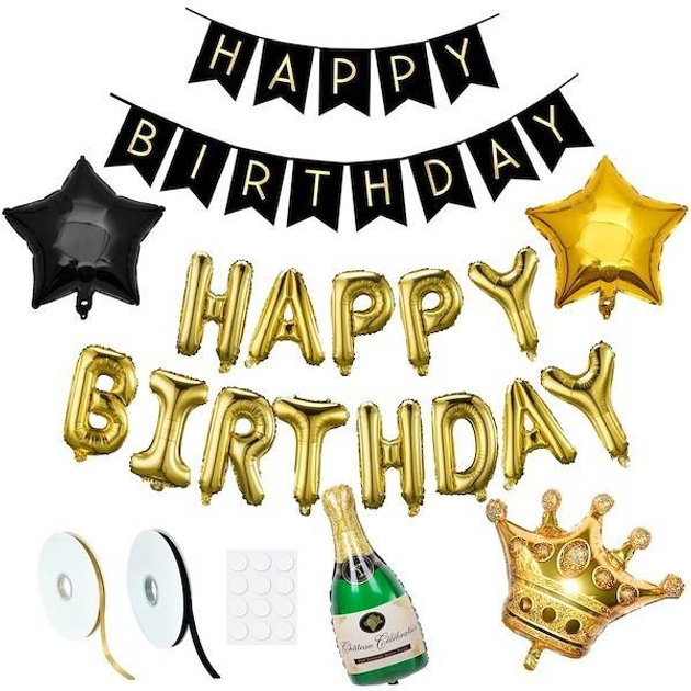 Balony Springos dekoracje z napisem happy birthday złoty/czarny/srebrny/biały 53 szt PS0034 (5907719445342) - obraz 9