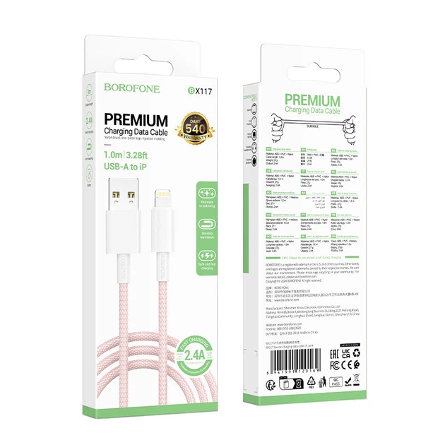 Дата кабель Borofone BX117 Source USB to Lightning 2.4A (1m) (Pink) (219545) - Фото 3 Дата кабель Borofone BX117 Source USB to Lightning 2.4A (1m) (Pink) (219545) - зображення 3