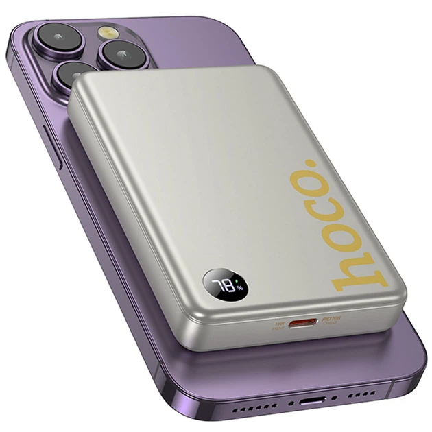 Портативное зарядное устройство Power Bank HOCO Q34 Clever PD20W с Беспроводное зарядное устройство 10000 mAh (Titanium gold) (230079) - Фото 2 Портативное зарядное устройство Power Bank HOCO Q34 Clever PD20W с Беспроводное зарядное устройство 10000 mAh (Titanium gold) (230079) - изображение 2